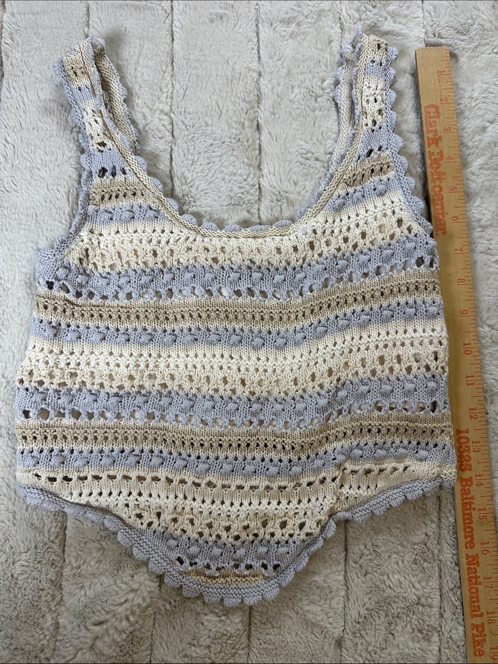 Boho Festival Cropped Sweater Tank in Cream and Blue, Large